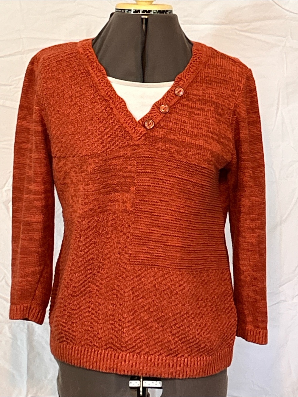 Christopher & Banks Rust Orange V-Neck Button Knit Sweater